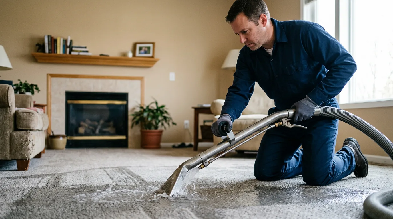 Water damage restoration technician working near Granite City, IL